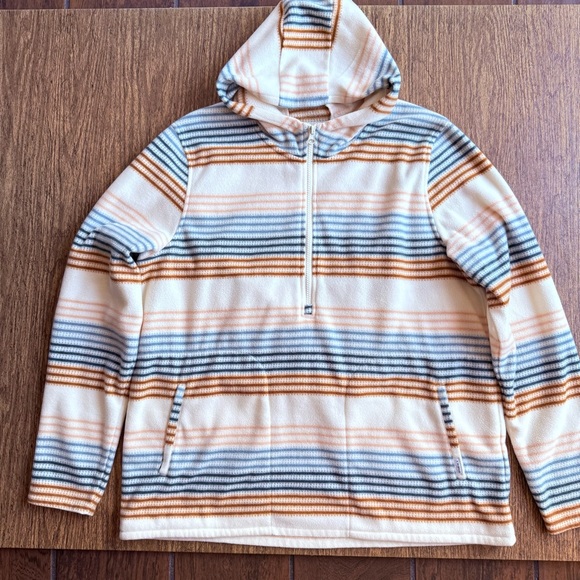 O'Neill Julia Half Zip Polar Fleece Pocket Hoodie Cream Striped Pullover Size XL - Picture 1 of 7